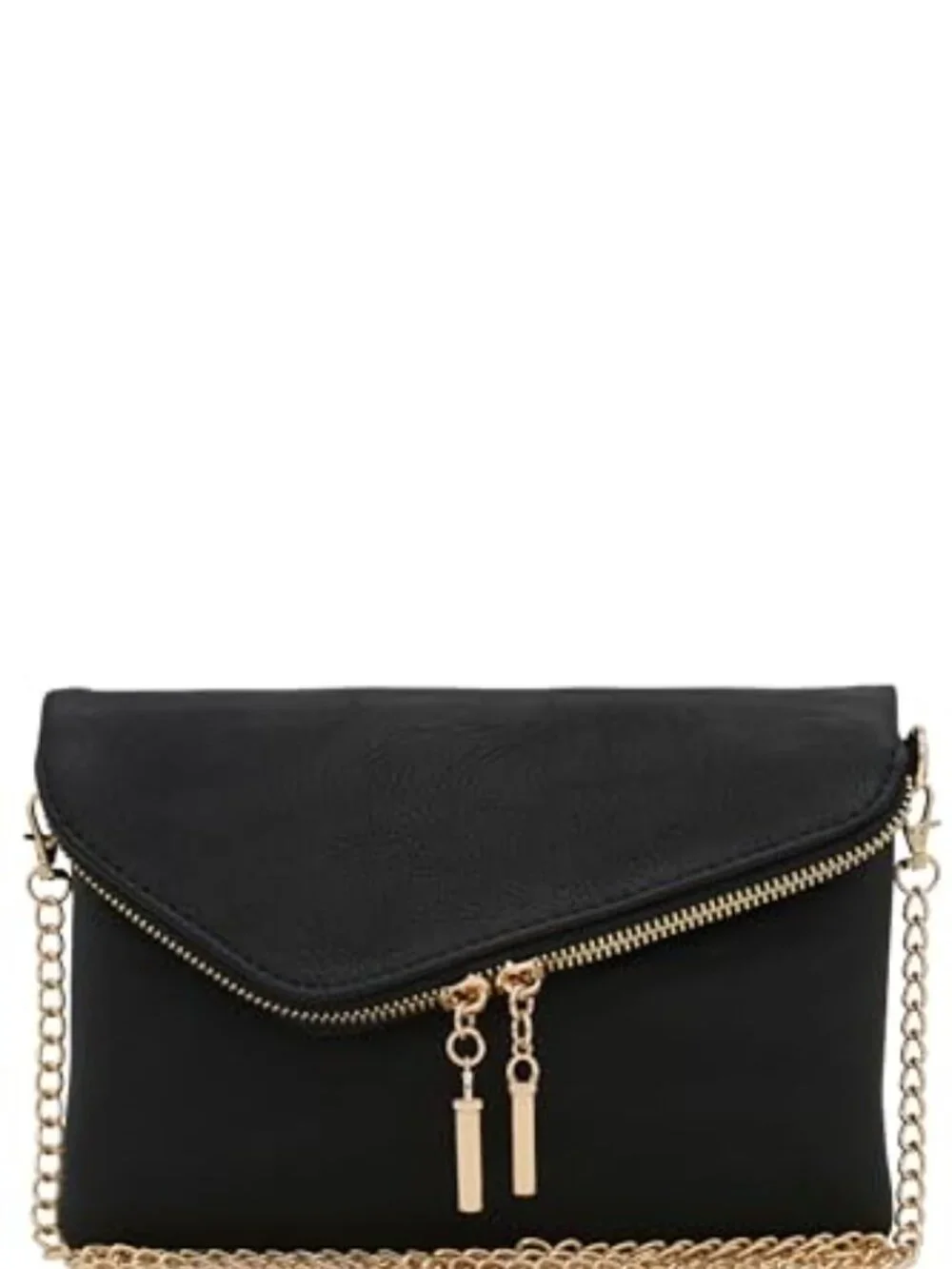 Faux Leather Envelope Wristlet Clutch Crossbody Bag with Chain Strap